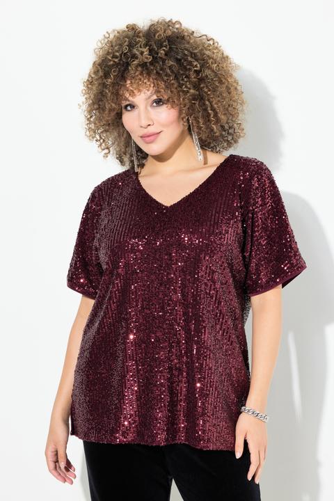 Produktbild Ulla Popken Pailletten-Shirt, Oversized, V-Ausschnitt, Halbarm (46, 48)