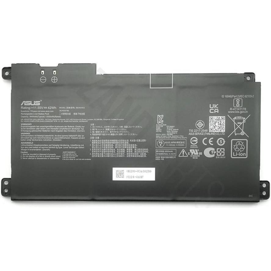 ASUS Battery C31N1912 3640mAh / 42Wh / 11.55V / 3 cells (3 Celle, 3640 mAh), Batteria per notebook