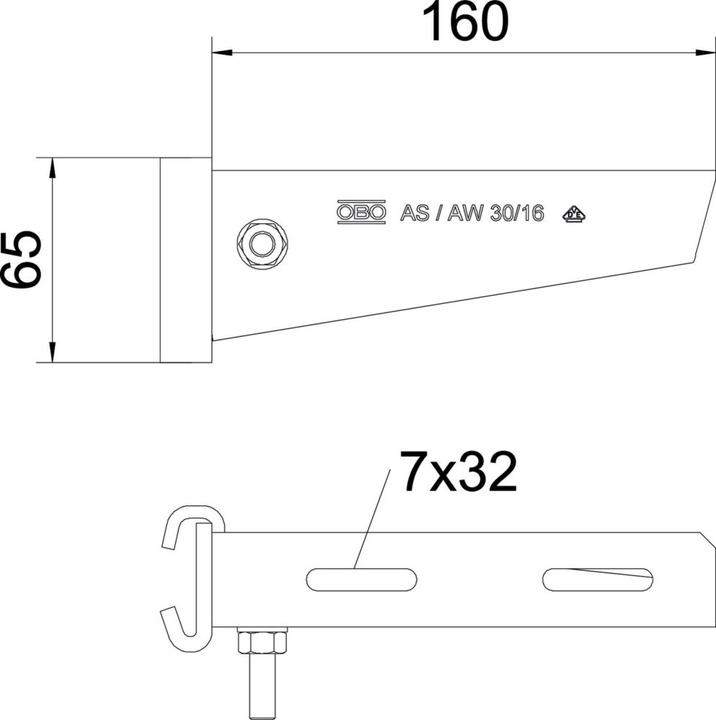 Actual product image OBO Bettermann OBO AS 30 16 FT stick arm for IS 8 stick B160mm (Various)