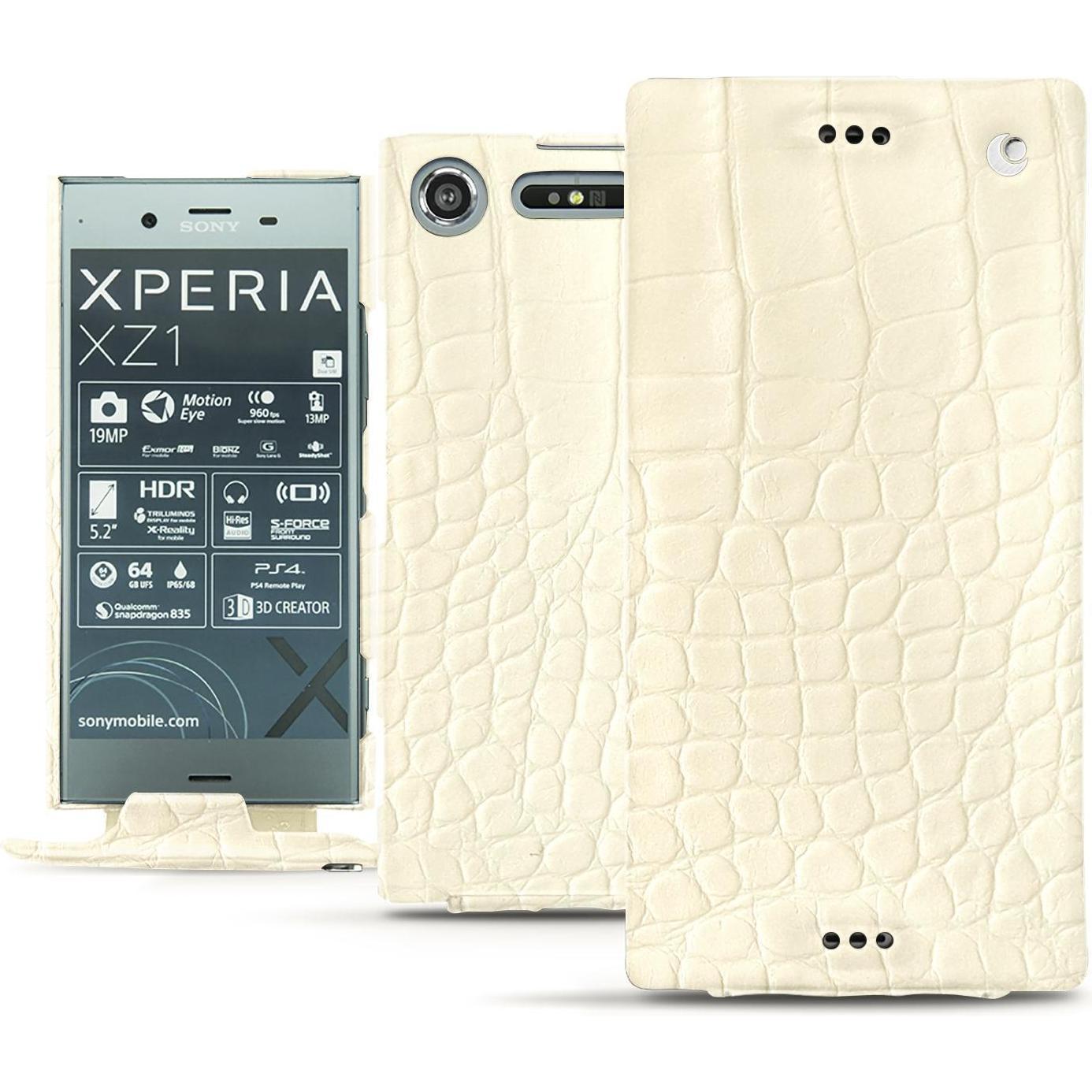 Noreve Lederschutzhülle vertikal (Sony Xperia XZ1), Smartphone Hülle, Weiss