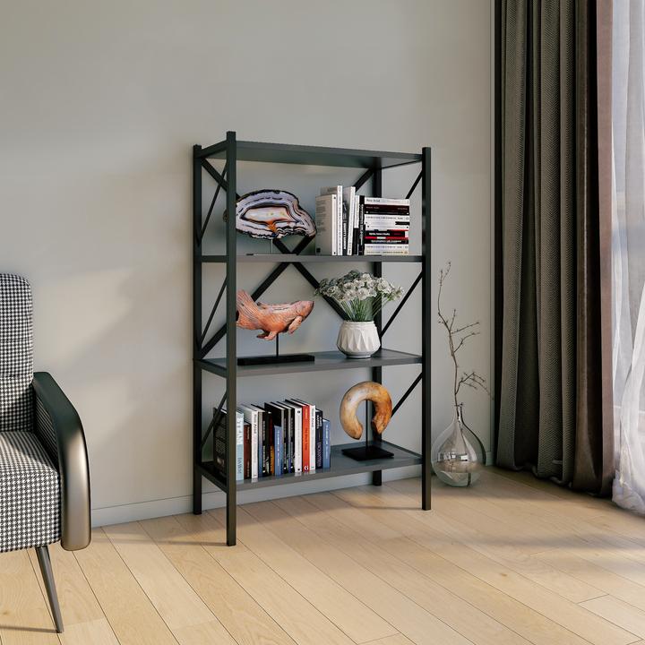 Actual product image VCM Wood Metal Storage Stand Shelf Bookcase Decorative Books Stand Shelf Insasi 4 (66 x 34 x 121 cm)