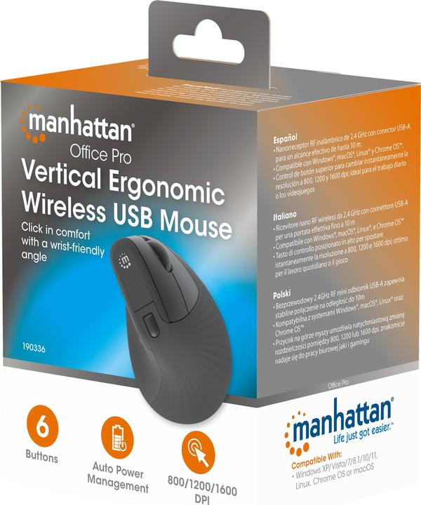 Actual product image Manhattan Vertical Ergonomic Wireless USB Mouse (Wireless)