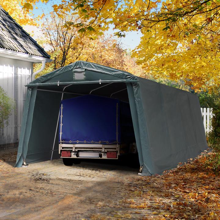 Actual product image Toolport Zeltgarage ca. 3,3 x 6,2 m PREMIUM Carport PE 600 N Plane Unterstand Lagerzelt Garage in dunkelgrün
