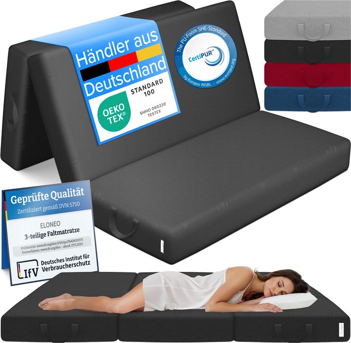 Produktbild Bestschlaf Klappmatratze, 3-teilige Faltmatratze, Reisebett, Gästematratze (Schaumstoffkern, 120 x 195 cm)