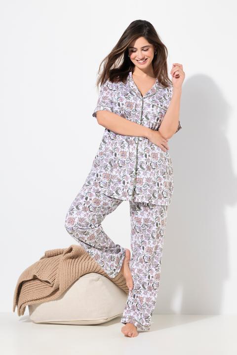 Produktbild Ulla Popken Pyjama, Blüten, Reverskragen, Halbarm, Taschen (46, 48)