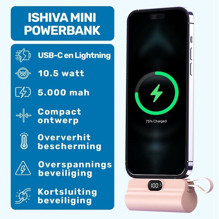 Actual product image Ishiva UFUZON Mini Powerbank 5k mah-Rosa