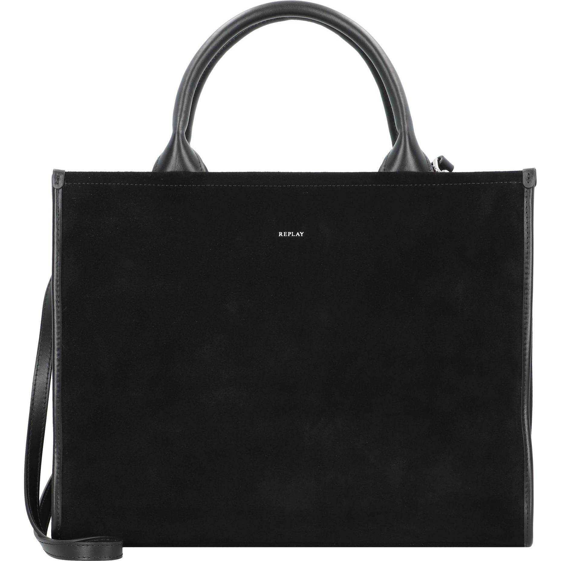 Replay, Handtasche, Schultertasche Leder 38 cm, Schwarz