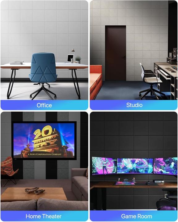 Image du produit Soundsbay Panneaux acoustiques autocollants Kit d'isolation acoustique (12 pcs)