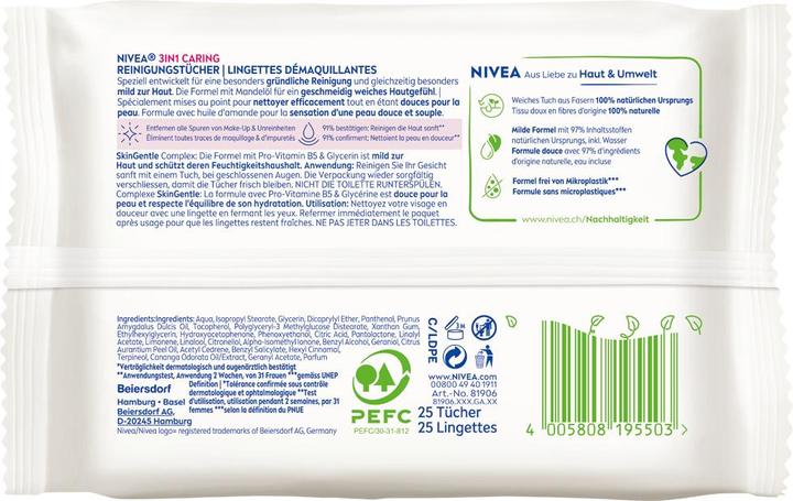 Actual product image NIVEA Reinigungstücher 3in1 Pflegend Multipack 6 x 25 St. (Facial cleansing wipes)