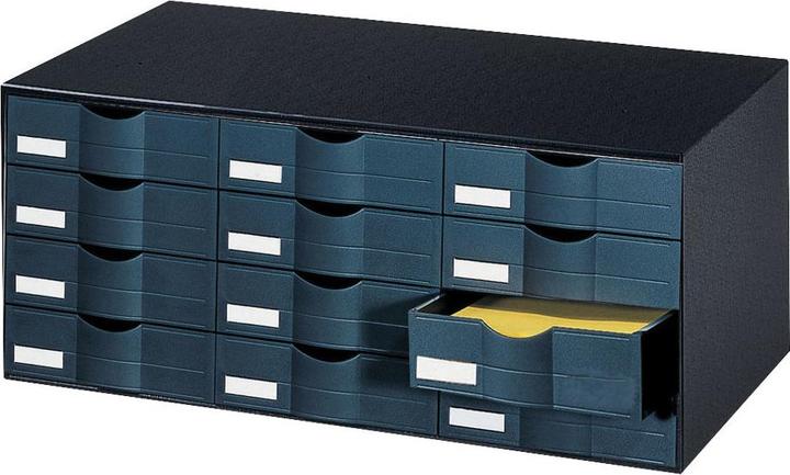 Paperflow Schubladenelement, 12 Schubladen, schwarz aus Polystyrol, fertig montiert