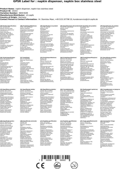 Produktbild WAS Serviettenspender für Servietten mit / Falzung (1 x)