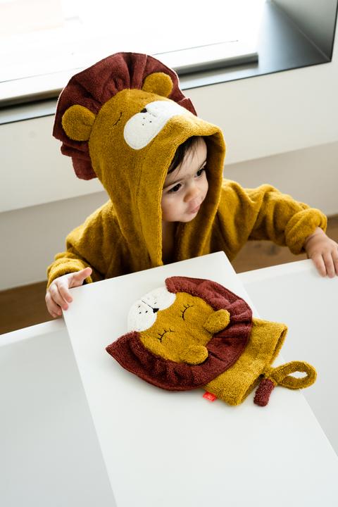 Image du produit Kikadu Gant de toilette Lion jaune moutarde (GOTS)