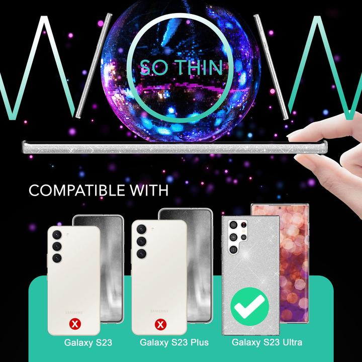 Produktbild Nalia Glitzer Silikon Hülle mit 2x Displayschutz (Samsung Galaxy S23 Ultra)