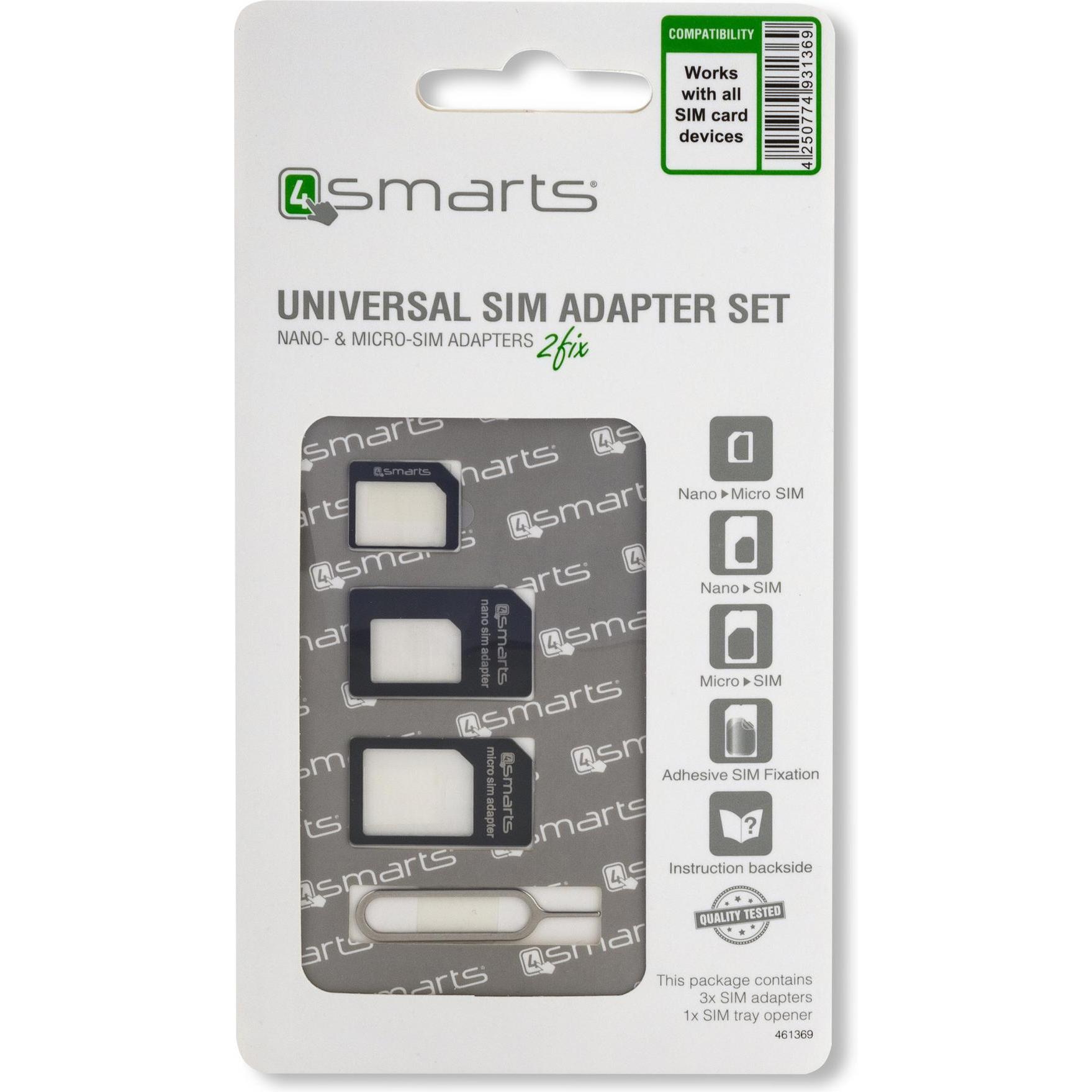 Thumbnail - 4smarts Universal SIM-Adapter Set 3 Stück, Weiteres Smartphone Zubehör, Schwarz