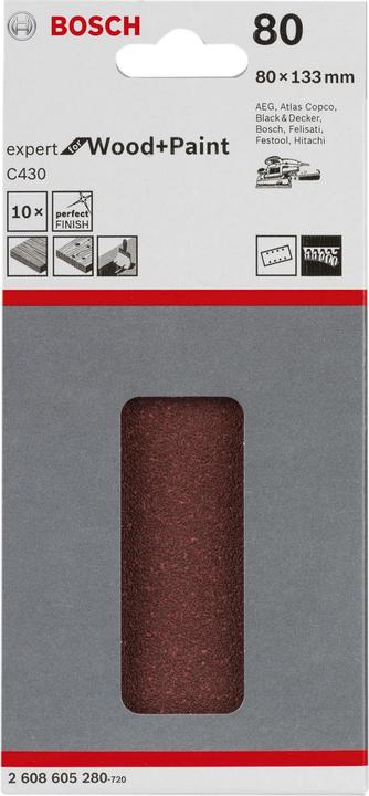 Produktbild Bosch Professional Zubehör Schleifblatt C430, 80 x 133 mm, 80, 8 Löcher, Klett, 10er-Pack (80)