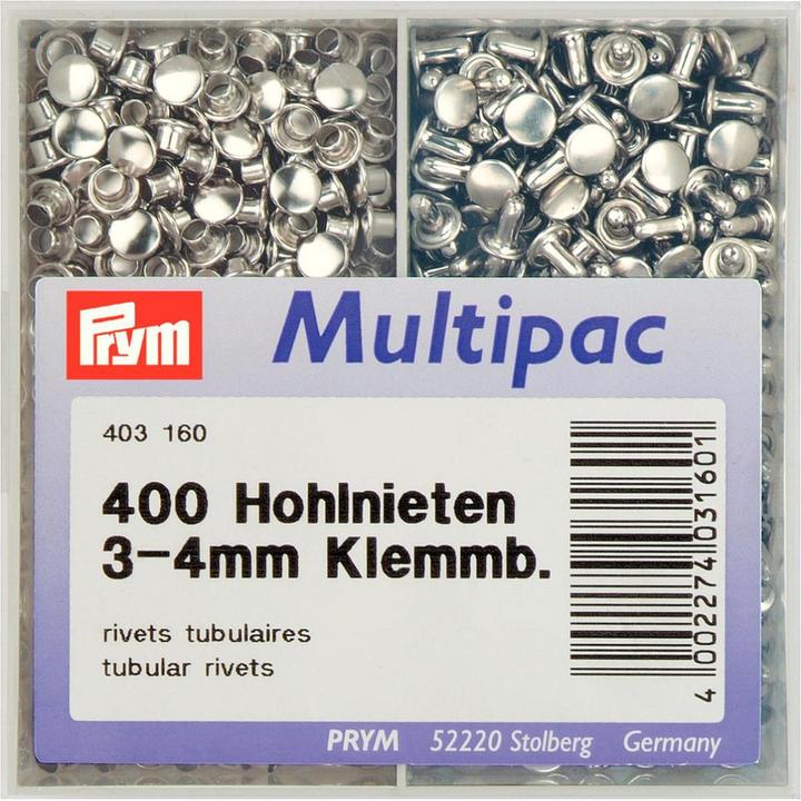 Produktbild Prym Hohlnieten, Messing, silber 3-4 mm, Dose 400 Stk., Multipack