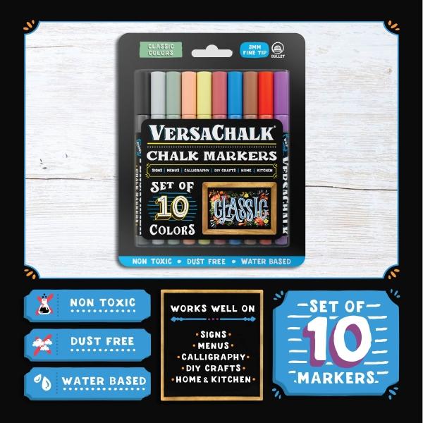 Actual product image VersaChalk - Classic Liquid Chalk Marker Set of 10 with 3mm tip (10x)