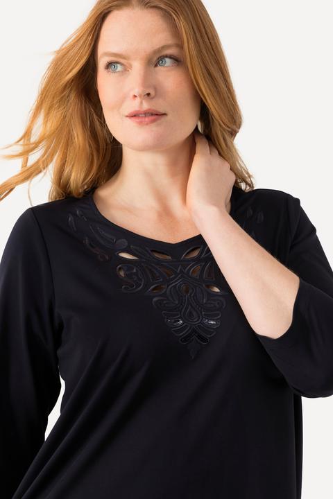 Immagine prodotto Ulla Popken Maglia classica con ricami, scollo a cuore e maniche a 3/4 (54)