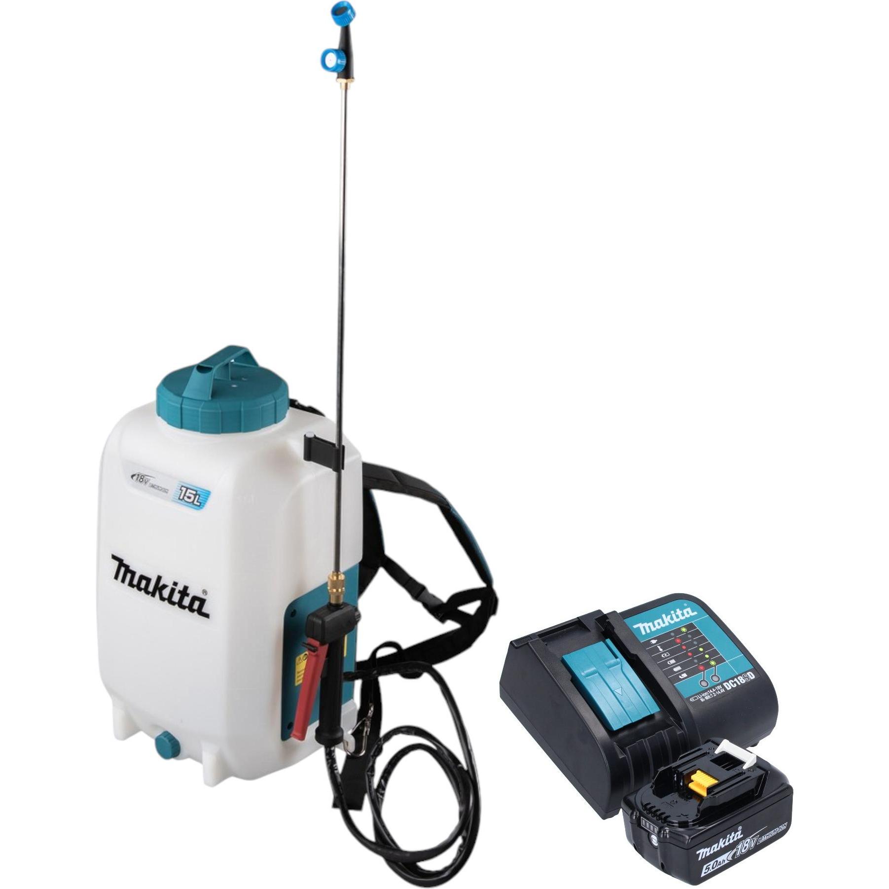 Makita, Sprühflasche, DUS 158 ST Akku Druckspritze 18 V 15 l 5,0 bar + 1x Akku 5,0 Ah + Ladegerät (15 l)