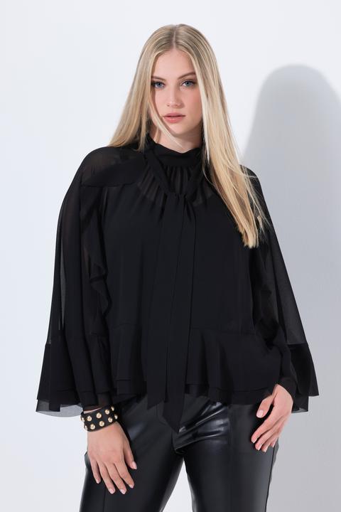 Immagine prodotto Ulla Popken Blusa a mantella di chiffon con collo alto e sciarpetta (50, 52, 54, 56)
