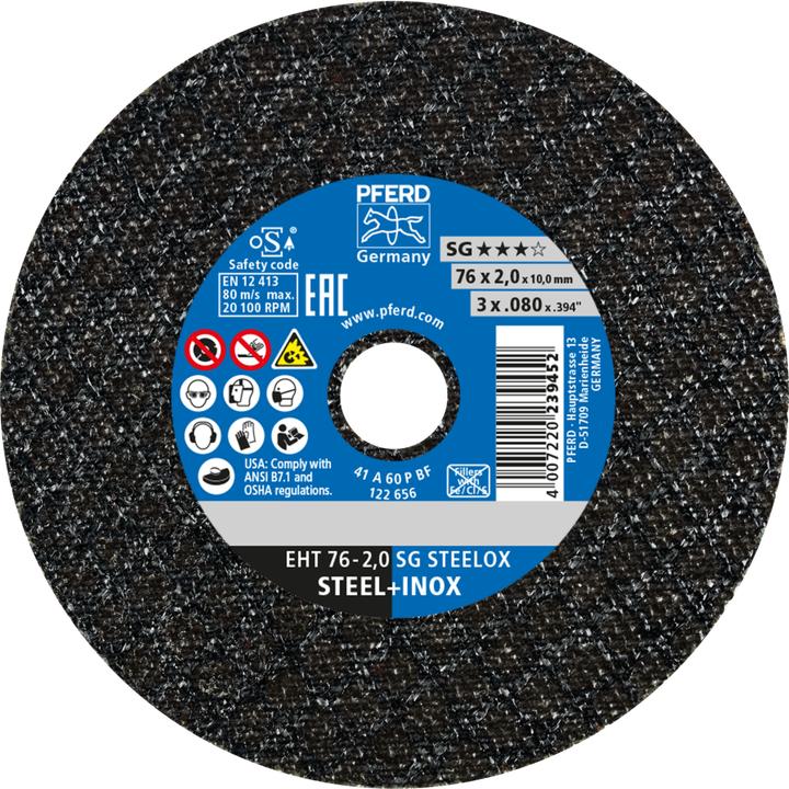 Actual product image Pferd SG STEELOX cut-off wheel Ø 76 mm disc thickness 2.1 mm straight corundum bore 10 mm