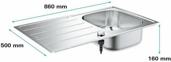 Produktbild Grohe K200 Edelstahlspüle mit Abtropffläche (Aufsatzspülbecken, 50 cm, 86 cm)