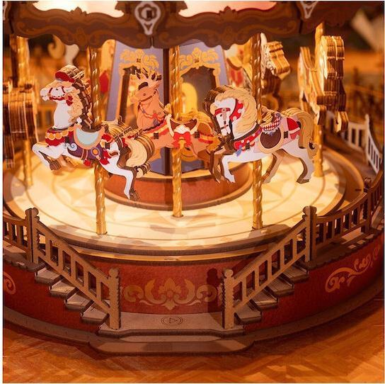 Image du produit Robotime Rolife Κατασκευή DIY Ξύλινο Παζλ 3D Μουσικό Κουτί Classic Carousel 265 κομμάτια για 14+ ετώ