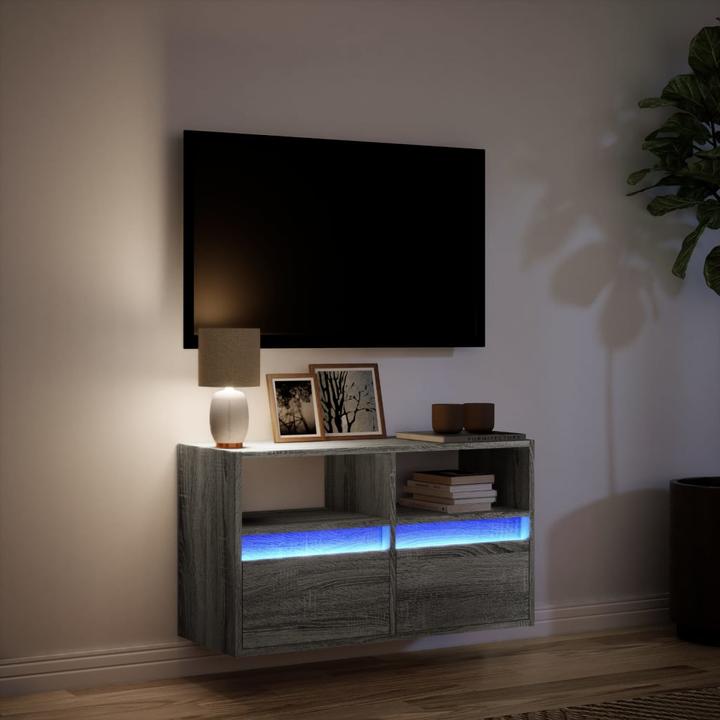 Image du produit vidaXL Armoire TV Armoire murale Lowboard Suspendu avec éclairage LED Gris Sonoma