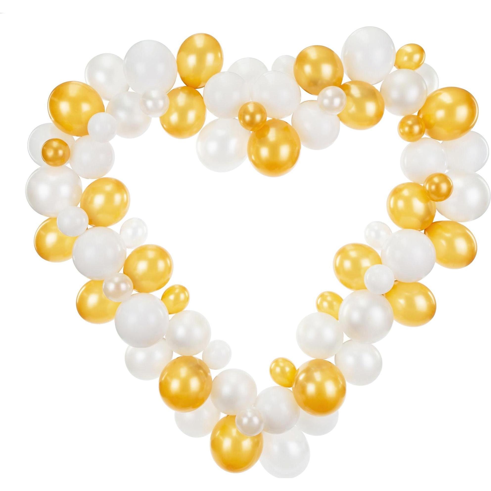 Partydeco Luftballon Herz Gold/Weiss, 166 x 160 cm, 68 Ballons (1 x) (GBS2)