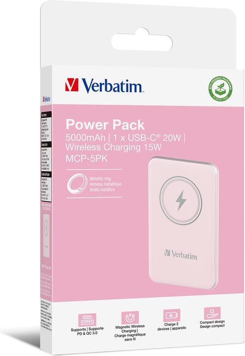 Actual product image Verbatim POWER BANK 5000 ROSE (5000 mAh, 20 W, 18.50 Wh)
