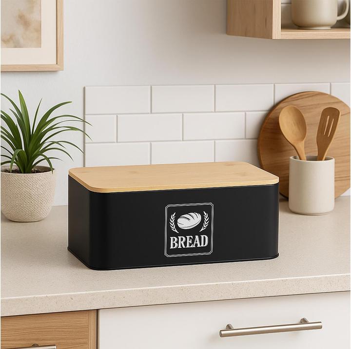 Actual product image Relaxdays Brotkasten mit Bambusdeckel Retro-Design