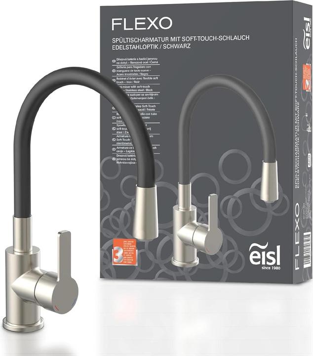 Produktbild Eisl Wasserhahn Küche FLEXO Spültischarmatur Edelstahloptik Schwarz Flexibel Schwenkbar NI186FLNIB