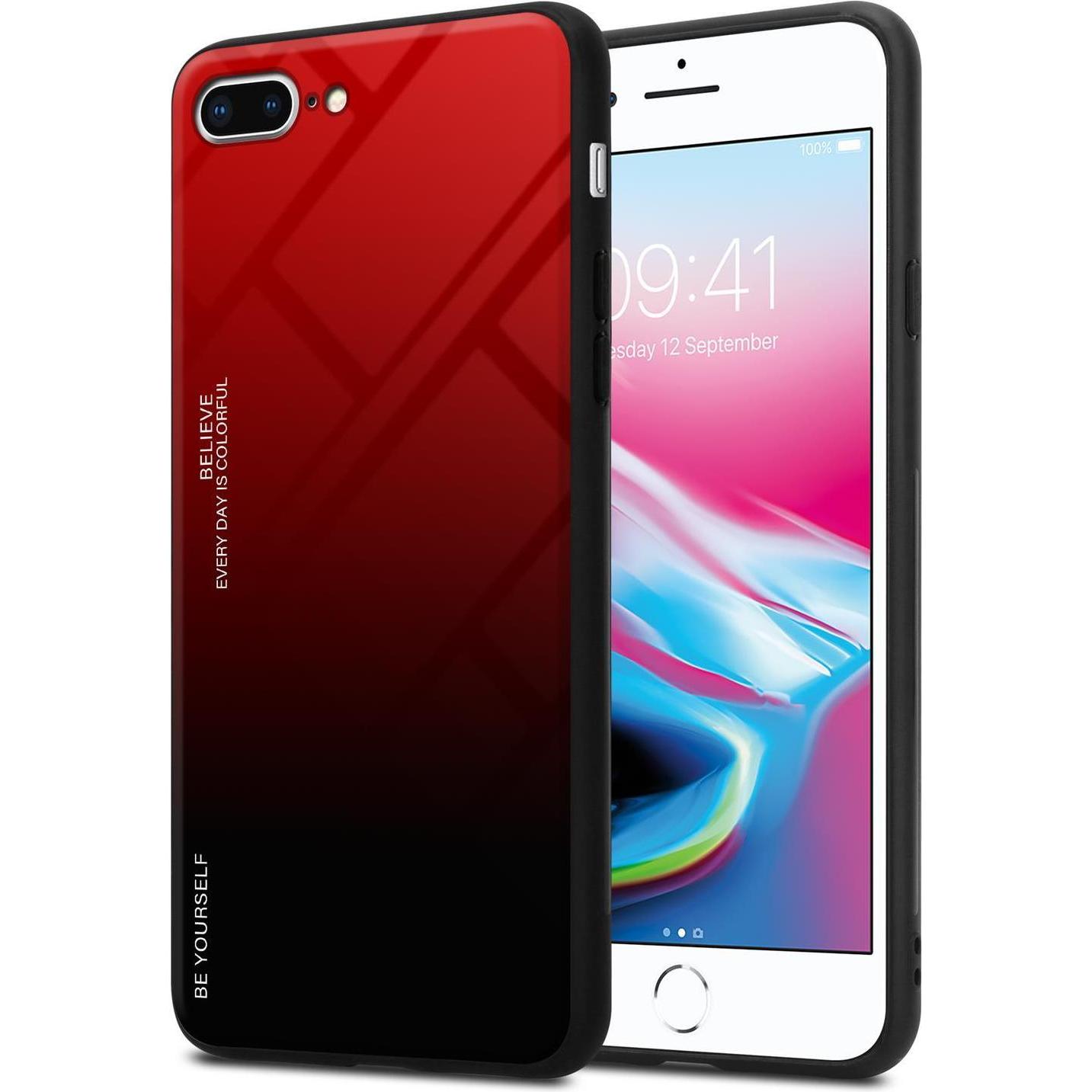 Cadorabo TPU 2 Farben Glas Cover (Apple iPhone 8 Plus, Apple iPhone 7 Plus), Smartphone Hülle, Schwarz