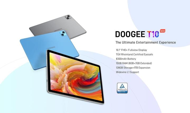 Actual product image Doogee T10 NL 10.1inch IPS FHD Wifi 4G 128GB ROM 8+7GB RAM 8300mAh Android 12 Blauw (4G, 10.10", 128 GB, Blue)