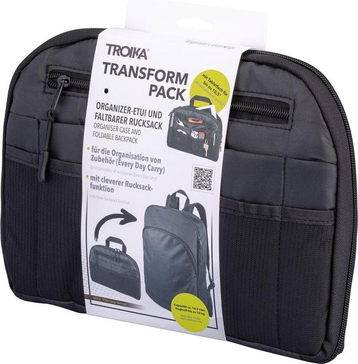 Produktbild Troika TRANSFORM PACK Organizer-Etui und faltbarer Rucksack, schwarz (14.50 l)