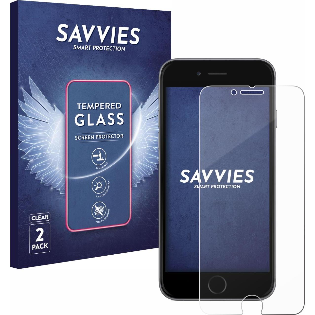 Savvies Panzerglas Hartglas Displayschutz (2 Stück, Apple iPhone 6s), Smartphone Schutzfolie, Transparent
