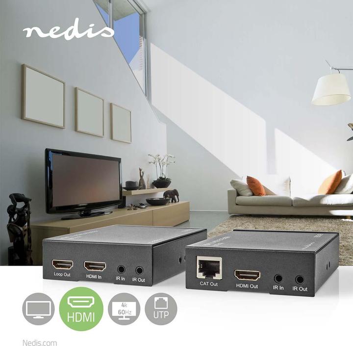 Actual product image Nedis VREP3480AT HDMI ™ Extender Over CAT6 Up to 60.0 m 4K@60Hz 18 Gbps Metal Anthracite (0.06 m)