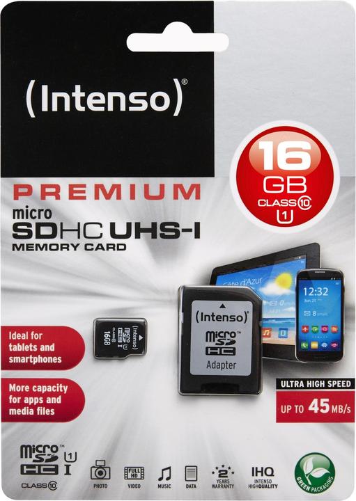 Productafbeelding Intenso UHS-I Premium (16 GB, microSDHC, U1, UHS-I)