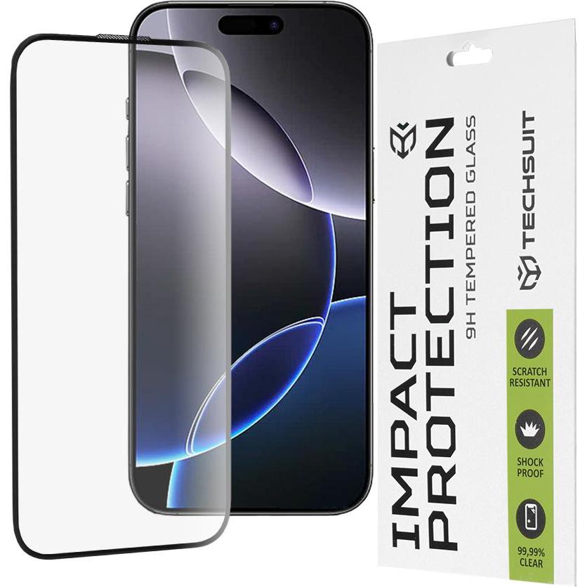 Techsuit - 111D Full Cover / Full Glue Glass - iPhone 16 Pro Max - Black (1 pz., Apple iPhone 16 Pro Max), Pellicola protettiva smartphone, Nero