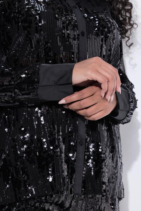 Actual product image Ulla Popken Sequined Long Sleeve Button Down Blouse (42, 44)