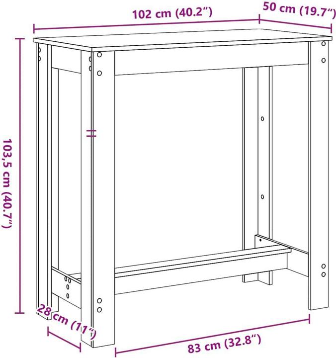 Produktbild vidaXL Bartisch (102 x 50 x 103.5 cm)