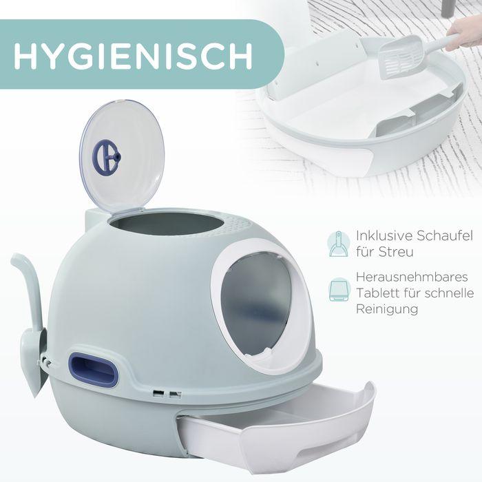 Produktbild Swisshandel24 Katzenklo Katzentoilette mit Dachfenster Bodenschale Schaufel, Tragbar, PP ABS, See-Blau, 47 x 55 x (Katzenklo geschlossen)