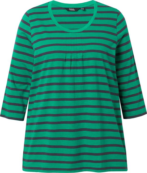 Image du produit Ulla Popken T-shirt rayé avec plis fantaisie, col rond et manches 3/4, coupe évasée (46, 48)