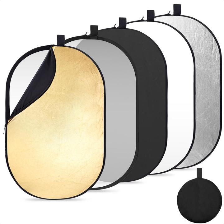 K&F Concept 5-in-1 Foldable Reflector With Carrying Bag, Including Gold, Silver, Black, White Reflective Cloth (Folding reflector, Reflector)