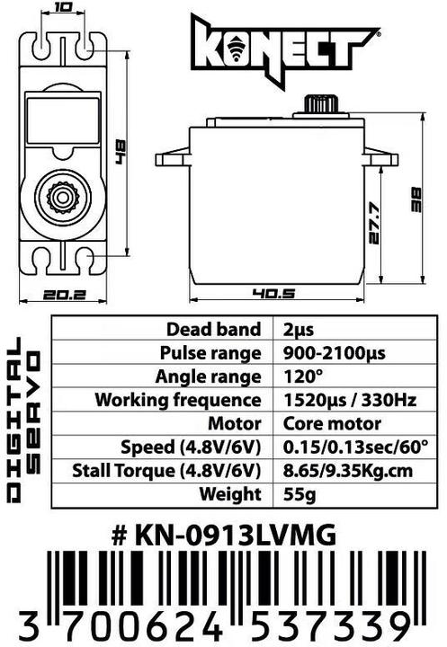 Nährwerte und Zutaten Konect Standard Servo 0913LVMG 9.3 kg, 0.13 s, Digital