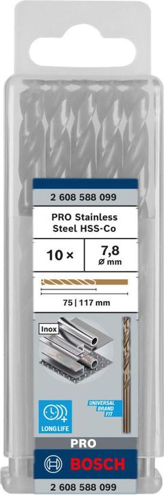 Produktbild Bosch Professional Zubehör PRO Stainless Steel HSS-Co Spiralbohrer, 7,8 x 75 x 117 mm (7.8 mm)