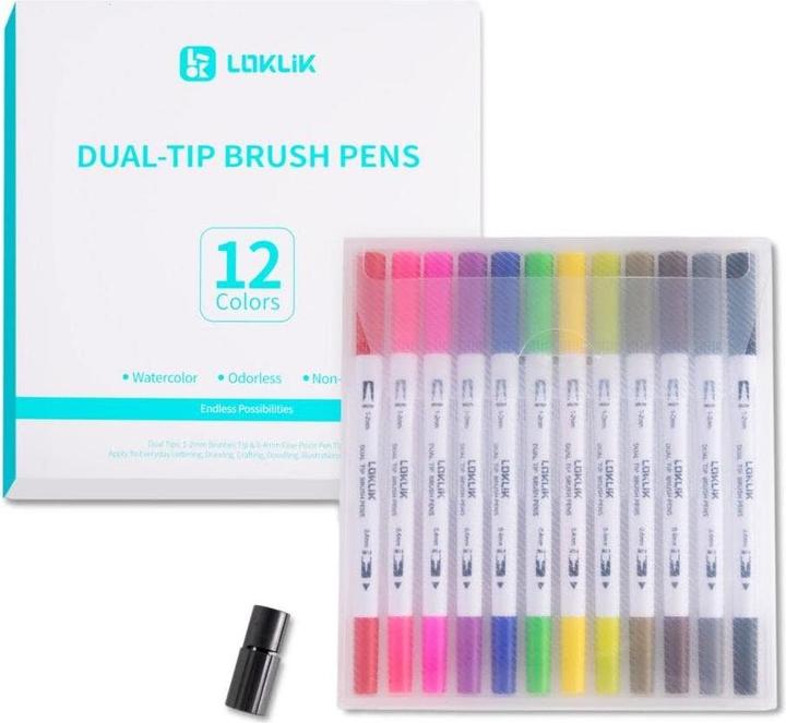 Actual product image Loklik Dual Tip Brush Pens - 12 colours