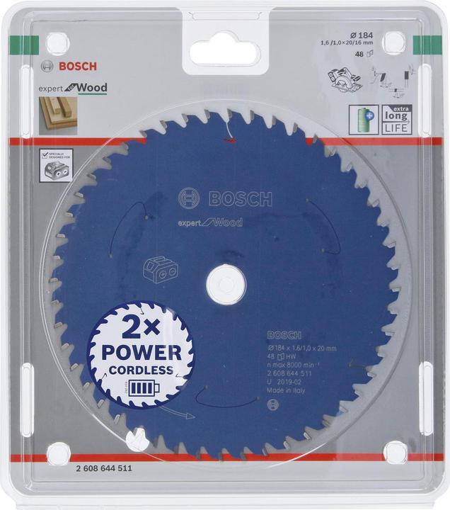 Actual product image Bosch Professional Zubehör Cordless circular saw blade Expert for Wood, 184 x 1.6/1 x 20, 48 teeth