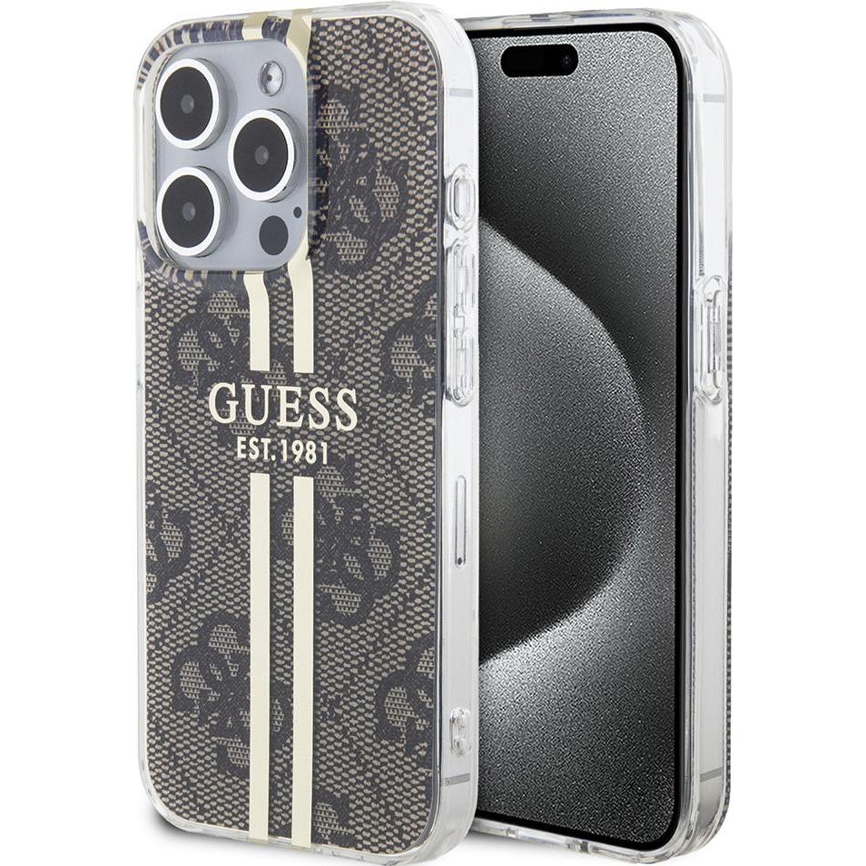 Thumbnail - Guess GUHCP15LH4PSEGW iPhone 15 Pro 6.1" brązowy/brown hardcase IML 4G Gold Stripe (Apple iPhone 15 Pro), Smartphone Hül...