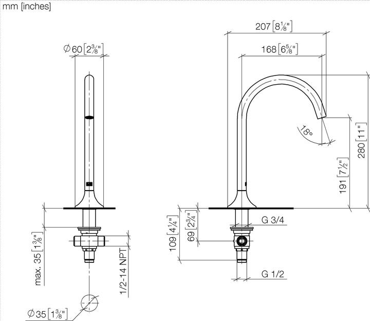 Produktbild Dornbracht VAIA Waschtisch-Stand-Auslauf ohne Ablaufgarnitur, Ausladung 168 mm, 13716809
